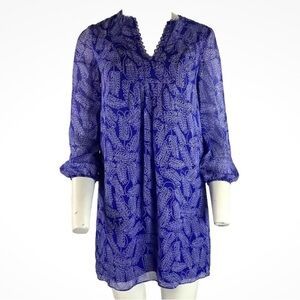Diane Von Furstenberg Sz 0 100% Silk Aria Tunic Dress Blue Geomtric Print